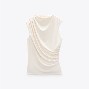 NEW ZARA WOMAN SS23 OYSTER WHITE DRAPED TOP REF:3067/006